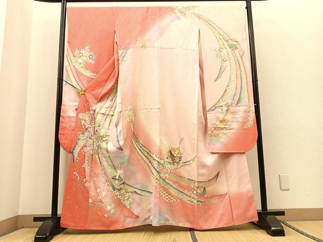平和屋着物■大正の浮世絵師　竹久夢二　夢二ロマン　振袖　駒刺繍　伊勢物語　恋の関守　暈し染め　金彩　正絹　逸品　BAAN2410by