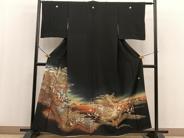 平和屋着物■豪華黒留袖　作家物　風景花文　暈し染め　金銀彩　正絹　逸品　BAAN2787ui
