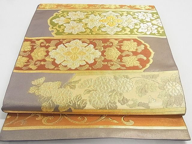 平和屋本店◆極上　西陣　川島織物　六通柄　本袋帯　横段花文　金銀糸　正絹　逸品　KAAA10609kk4