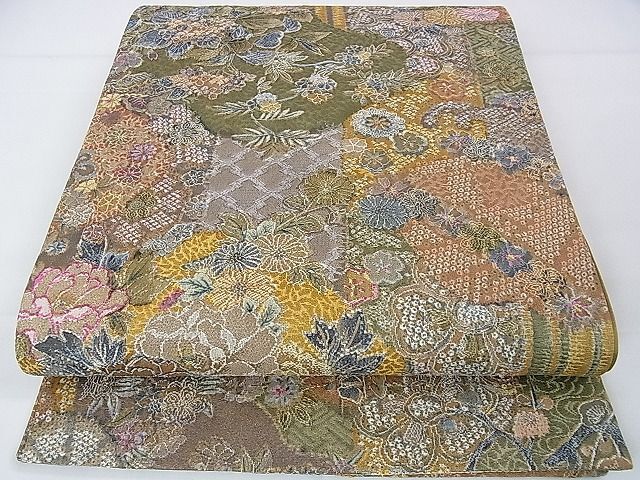 平和屋本店◆極上　山岡古都・古都染人　染織美術品　薬墨染　天目織　全通柄袋帯　吉祥花文　逸品　DZAA1069kh4