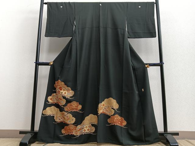 平和屋着物■豪華黒留袖　作家物　駒刺繍　宝尽くし笠松文　金彩　鈴乃屋扱い　正絹　逸品　BAAN5028ev