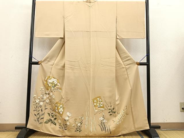 平和屋着物■豪華色留袖　刺繍　冊子草花文　金彩　正絹　逸品　BAAN5702ct