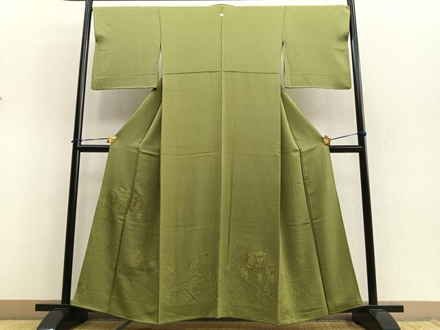 平和屋着物■豪華色留袖　総刺繍　スワトウ刺繍　人物風景文　金糸　正絹　逸品　BAAN4304ev