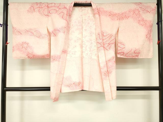 平和屋着物■羽織　総絞り　流水舞葉文　正絹　逸品　DAAL9197cm
