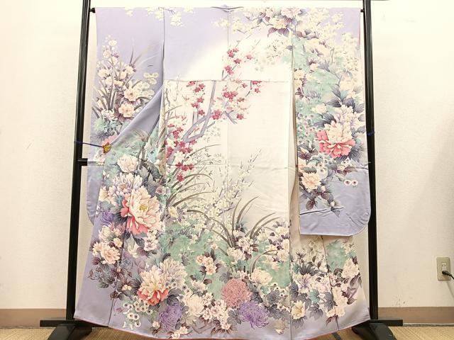 平和屋着物■豪華振袖　刺繍　草花文　暈し染め　銀糸　正絹　逸品　BAAN7637ct