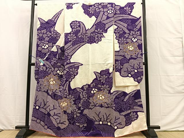 平和屋着物■豪華振袖　絞り　駒刺繍　草花文　正絹　逸品　BAAM8644sa