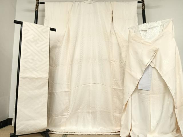平和屋着物●引き振袖・長襦袢・袋帯セット　色無地　紗綾型地紋　灰梅色　正絹　逸品　AAAO0568oa