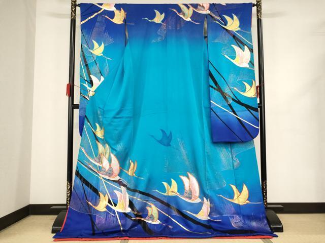 平和屋着物●お引きずり・お引き摺り・引き振袖 和装 結婚式 舞妓 芸妓 芸者 衣装 駒刺繍 飛鶴文 暈し染め 金銀彩 逸品 AAAO4526ja