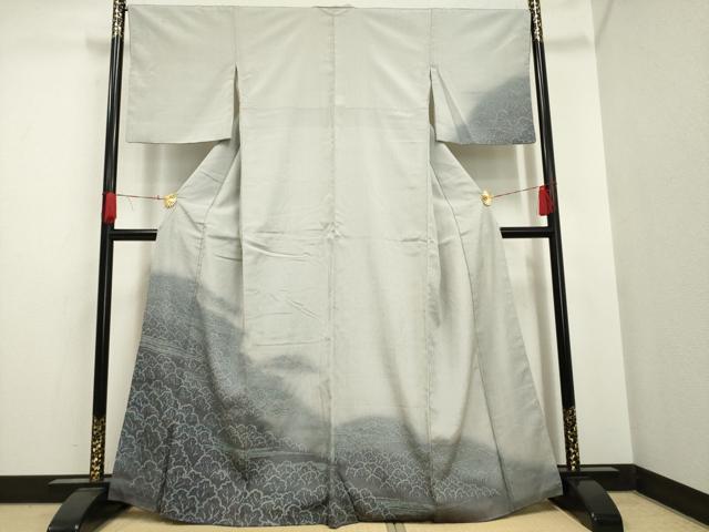 平和屋着物●本塩沢　山田織　訪問着　絞り　樹林文　正絹　逸品　AAAO1286ck