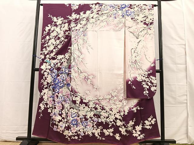 平和屋着物■豪華振袖　枝梅花文　暈し染め　正絹　逸品　BAAN7237sa