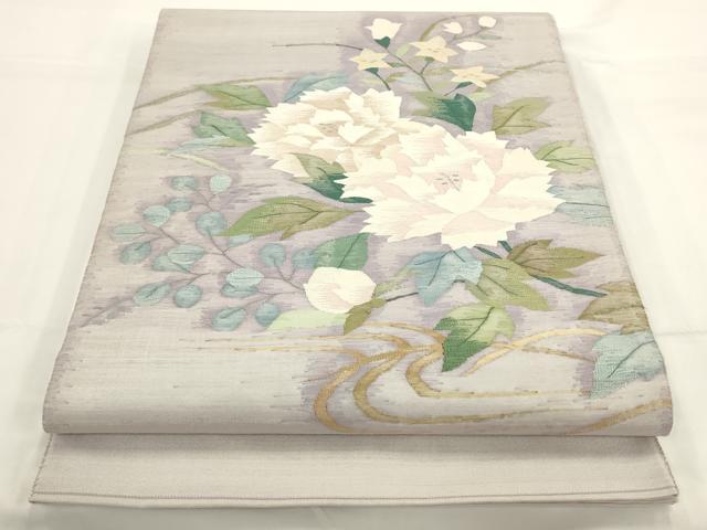 平和屋着物■太鼓柄袋帯　すくい織　流水草花文　正絹　逸品　AAAO7248pf