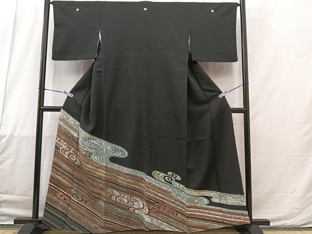 平和屋着物■豪華黒留袖　流水文　金彩　正絹　逸品　BAAN3926bs