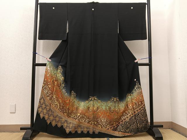 平和屋着物■豪華黒留袖　作家物　向かい鳳凰草花文　暈し染め　金彩　正絹　逸品　BAAN8812wb