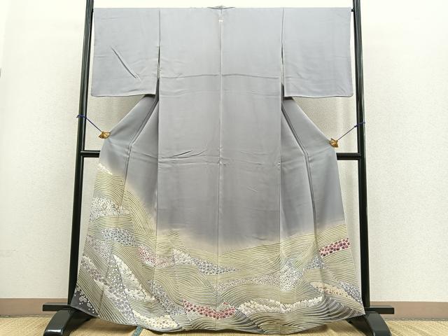 平和屋着物●豪華色留袖　絞り　相良刺繍　流水花文　暈し染め　正絹　逸品　BAAN2000ph