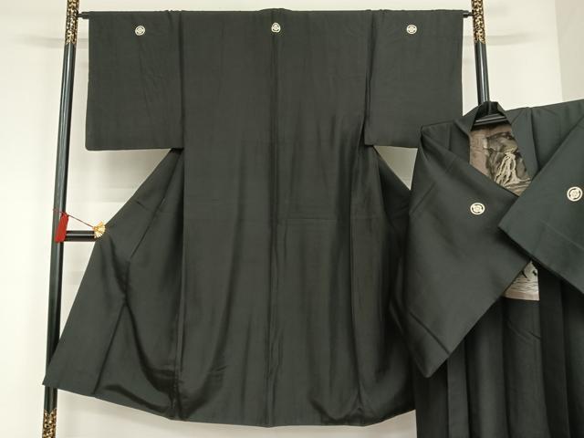 平和屋着物●男性　黒紋付　羽織セット　正絹　逸品　AAAO4200np
