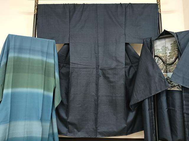 平和屋着物●男性　本場大島紬　アンサンブル　長襦袢セット（袷）100亀甲　総詰　キングサイズ　正絹　逸品　未使用　AAAO4199np