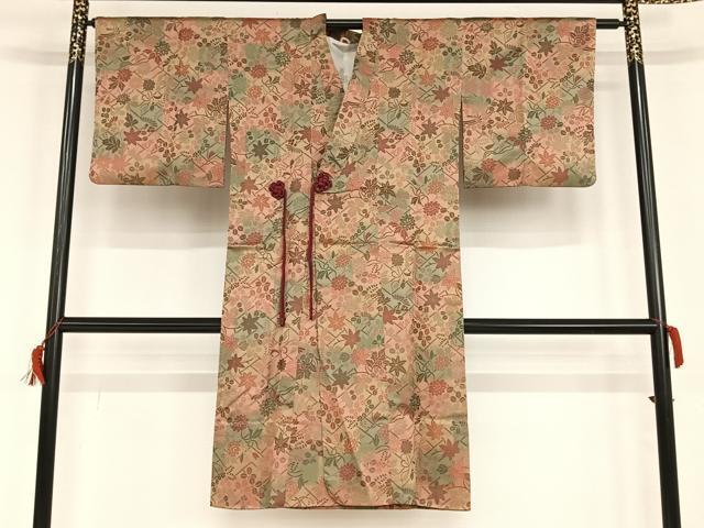 平和屋着物●道中着　草花文　暈し染め　ロング丈　正絹　逸品　AAAO4197np