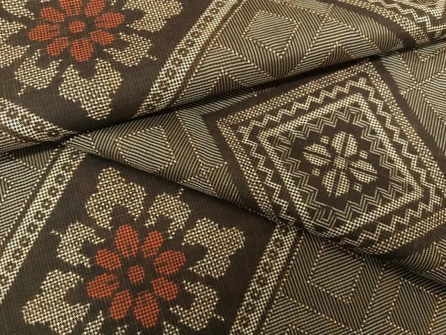 平和屋着物●希少　本場大島紬　龍郷絣　花菱文　正絹　逸品　BAAN3202fw