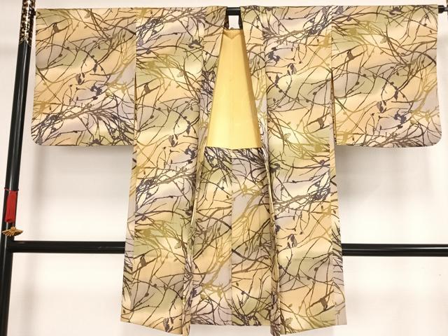 平和屋着物●長羽織　枝葉シルエット　暈し染め　正絹　逸品　AAAO9348np