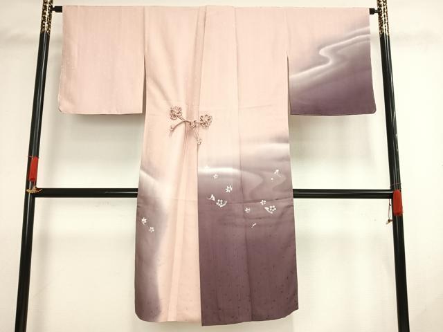 平和屋着物●日本画家　濡れ描き友禅作家　高橋峰陵　道中着　手描き　舞花　舞葉　暈し染め　ロング丈　正絹　逸品　AAAO9350np