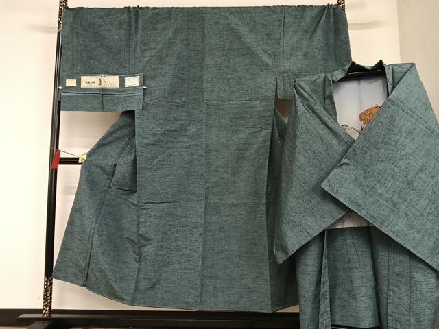 平和屋着物●男性　紬　アンサンブル　薄縹色　キングサイズ　正絹　逸品　AAAO4201np