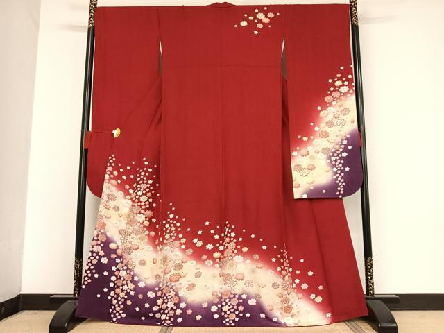 平和屋着物●豪華振袖　舞花文　暈し染め　金彩　正絹　逸品　AAAO0969oa
