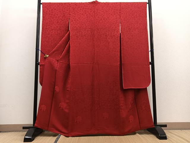 平和屋着物●豪華振袖　色無地　花丸地紋　赤色　ほていや扱い　正絹　逸品　BAAN1968ph
