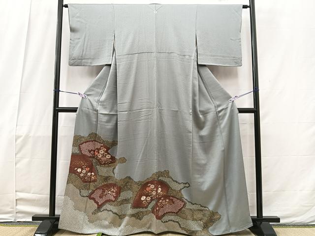 平和屋着物■豪華色留袖　絞り　刺繍　雲隠れ地紙花文　金彩　正絹　逸品　BAAN3975bs