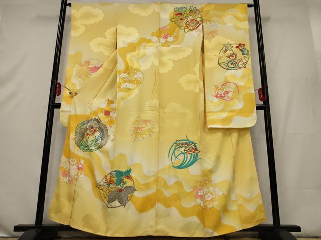 平和屋着物■豪華振袖　刺繍　鳳凰花丸文　金彩　正絹　逸品　AAAO0820jd