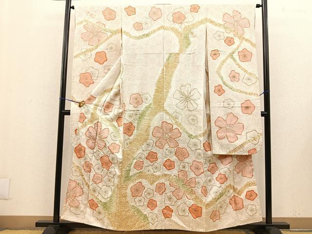 平和屋着物■豪華振袖　絞り　駒刺繍　枝花文　金彩　正絹　逸品　BAAN5733ct