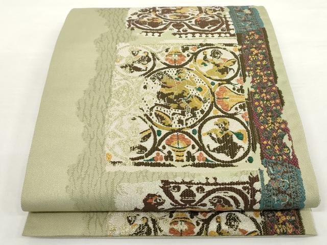 平和屋着物●六通柄袋帯　コプトコレクション　樹花人鳥　正絹　逸品　未使用　AAAO4759az