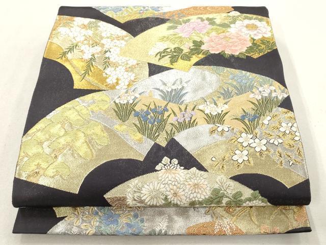 平和屋着物●六通柄袋帯　唐織　地紙草花文　金銀糸　正絹　逸品　AAAN4127az