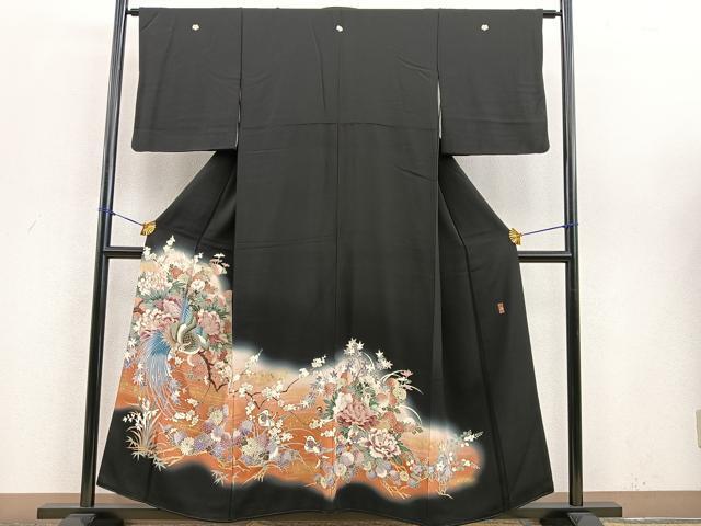 平和屋着物■豪華黒留袖　作家物　流水尾長鳥花文　暈し染め　金彩　正絹　逸品　BAAN5759ct