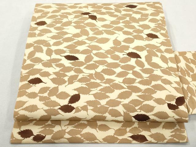 平和屋着物●塩瀬　九寸名古屋帯　型染め　舞葉文　正絹　逸品　AAAO1784az
