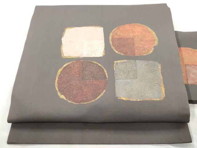 平和屋着物●塩瀬　九寸名古屋帯　作家物　幾何学文　金彩　正絹　逸品　AAAO8429az