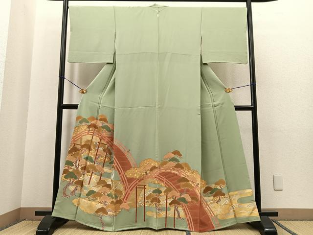 平和屋着物■豪華色留袖　駒刺繍　渡橋浜松文　金彩　大丸扱い　正絹　逸品　BAAN7457ui