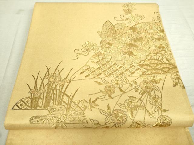 平和屋着物■中国三大刺繍　汕頭刺繍　スワトウ刺繍　総刺繍　太鼓柄袋帯　花蝶文　金糸　引箔　正絹　逸品　DAAH7948sf