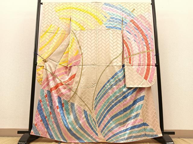 平和屋着物■森英恵・HANAE MORI　振袖　舞蝶文　銀糸　正絹　逸品　BAAN1491ow