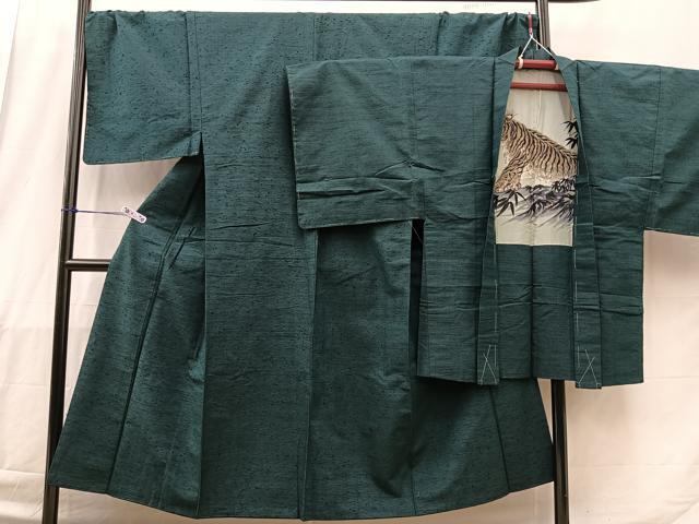 平和屋着物■男性　髭紬羽織セット　霞文　羽裏：虎　正絹　逸品　未使用　BAAN3914bs