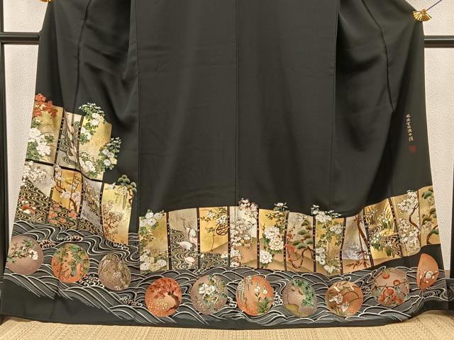 平和屋着物■世界的ファッションデザイナー　山本寛斎　kansaiブランド　黒留袖　琳派百双流水図　金銀彩　ロング丈　正絹 逸品 BAAM7159ui