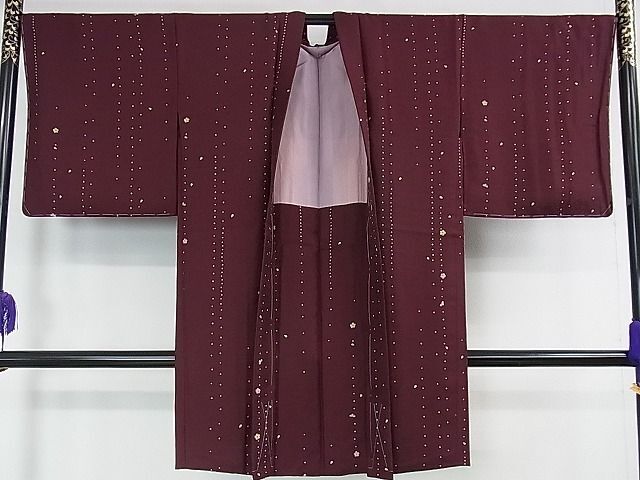 平和屋本店◆極上　長羽織　刺繍　花間道　バーガンディー色地　金糸　逸品　未使用　DZAA1168kh4