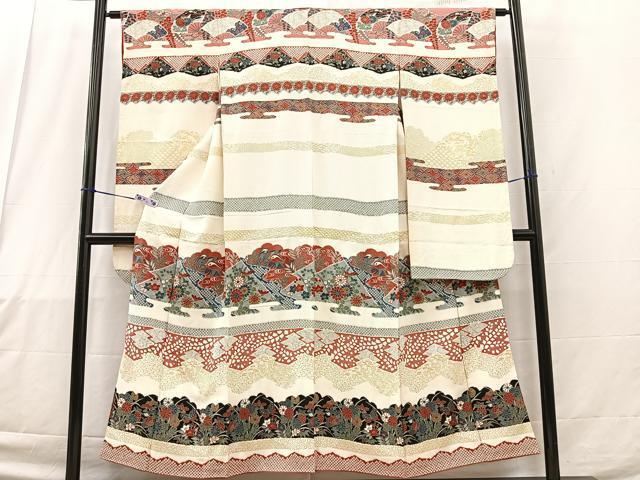 平和屋着物■豪華振袖　横段鴛鴦花文　金彩　正絹　逸品　BAAM4746bs