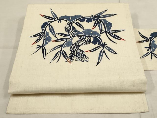 平和屋着物●和染紅型　栗山紅型　栗山吉三郎　九寸名古屋帯　手描き　唐草文　正絹　逸品　AAAO4319wj