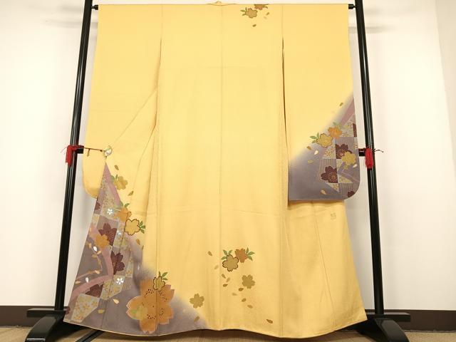 平和屋着物●金彩友禅作家　金彩の魔術師　堀省平　金煌織　振袖　舞桜文　正絹　逸品　AAAO4692ph