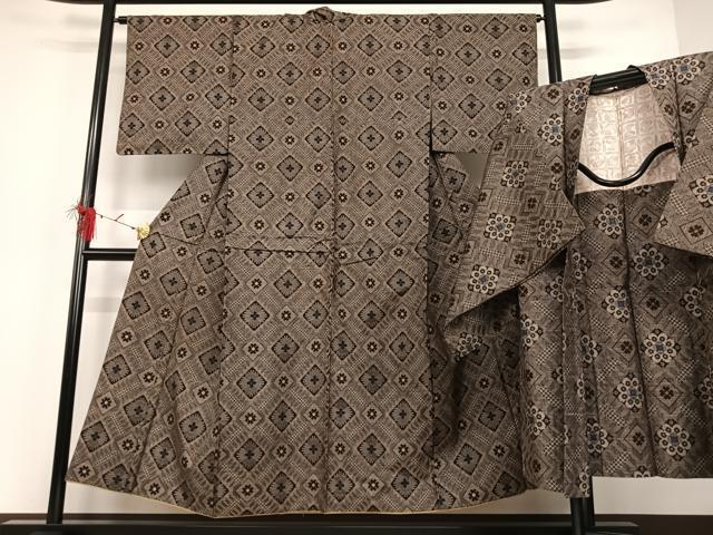 平和屋着物●本場大島紬　龍郷絣　アンサンブル　正絹　逸品　AAAO4697ph