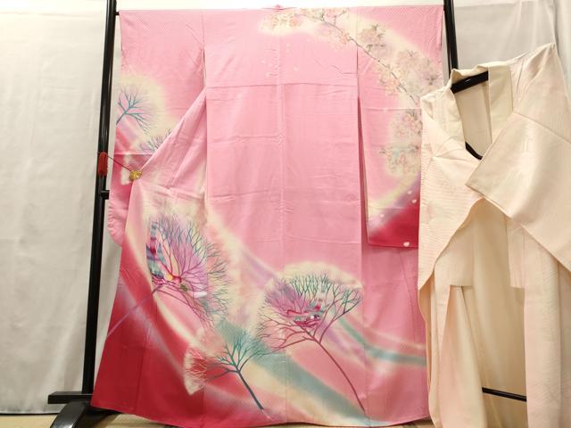 平和屋着物■絵本作家　永田萌　振袖・長襦袢(袷)セット　休み鳥　暈し染め　金銀彩　正絹　逸品　AAAO1198cg