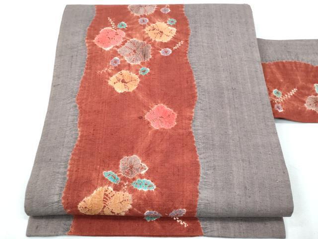 平和屋着物■九寸名古屋帯　紬地　絞り　枝花文　正絹　逸品　CAAK6000fb