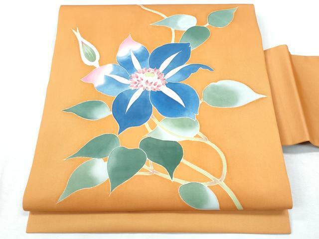 平和屋着物■塩瀬　九寸名古屋帯　友禅　作家物　枝花文　正絹　逸品　CAAK5994fb