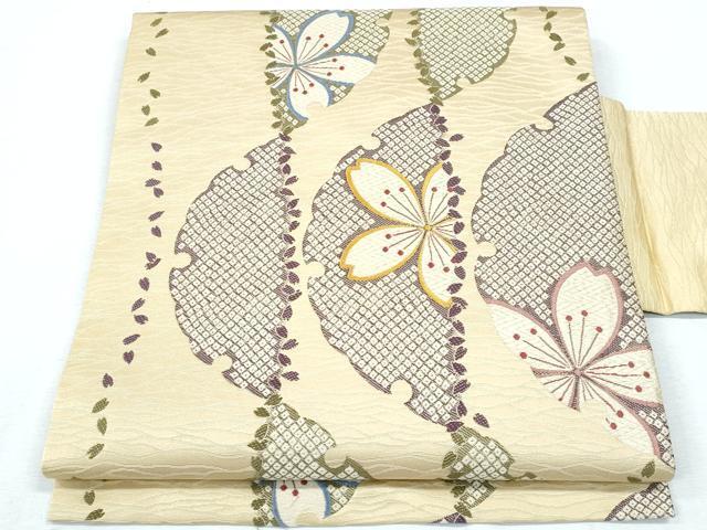 平和屋着物■九寸名古屋帯　唐織　鹿の子舞桜文　正絹　逸品　CAAK5991fb