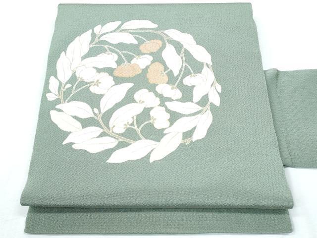 平和屋着物■九寸名古屋帯　枝花丸文　金彩　鬼しぼ縮緬　正絹　逸品　CAAK5990fb